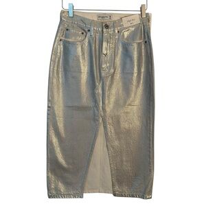 NWT Abercrombie & Fitch | Silver Metallic High Rise Midi Pencil Skirt Size 26
